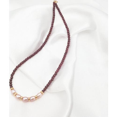 NEW Natural Red Garnets Freshwater Pearl AA+ Tibetan Silver Choker Necklace 16'' 4MM