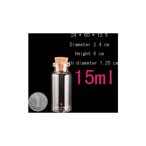 Wholesale 50pcs/lot very cute15ml (24*60*12.5mm) glass small vial, 15 ml Glass Bottles ,small glass bottles with corks