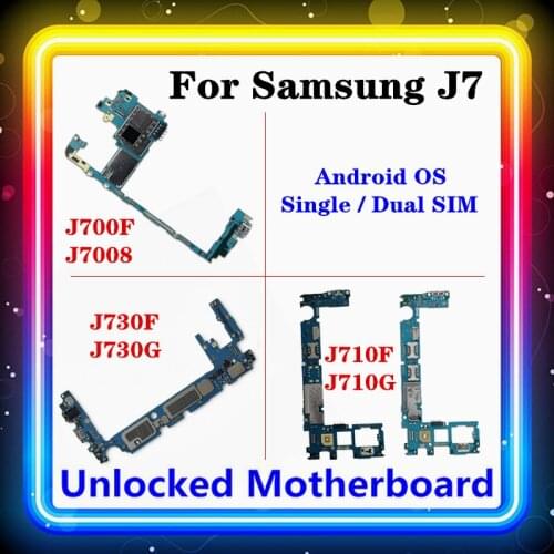 Original for Samsung Galaxy J7 J700F J7008,J710F J710G,J730F J730G Motherboard With Chips Mainboard Good Working Single/Dual SIM