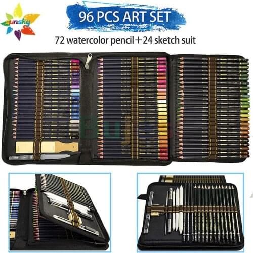 Original UK zzone art 96 pcs art set Professional hand painting 72 Watercolor and 24 Sketch pencil wih Premim Buak Zope Case