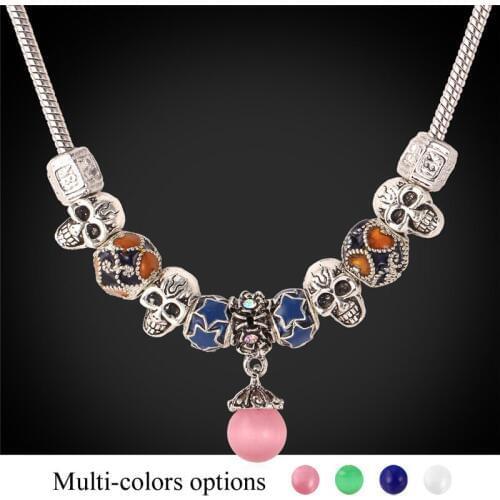 Pendants Necklace For Women Tibetan Silver Color Natural Opal European Charms DIY Jewelry Brand Statement Necklace N869