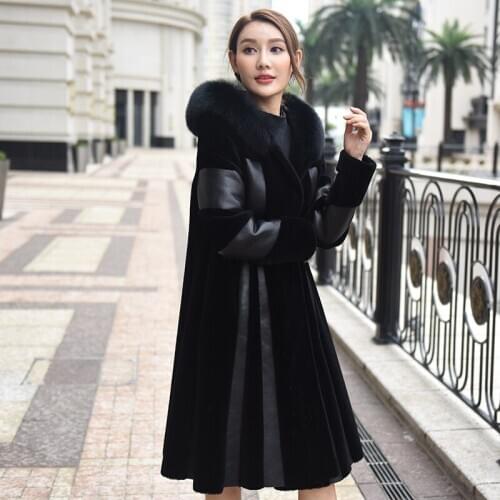 Real Fur Coat Female Hooded Winter Coats Women 2021 Sheepskin Leather Jacket Fox Fur Collar Plus Size Mujeres Abrigos Pph1550