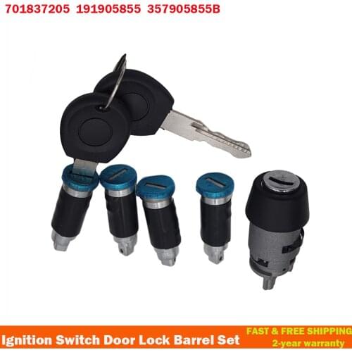 7Pcs/Set 1 Ignition Switch 4 Door Lock Barrel W/ 2 Keys For VW T4 Caravelle MK IV 1990-2003 Transporter 701837205