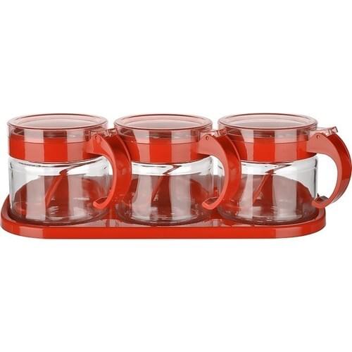 Stand Glass Plastic Spice Food Organizer Bottle Salt Pepper Cumin Kitchen Accessories Free Gift Spoon 3 Pcs Set Black Red White