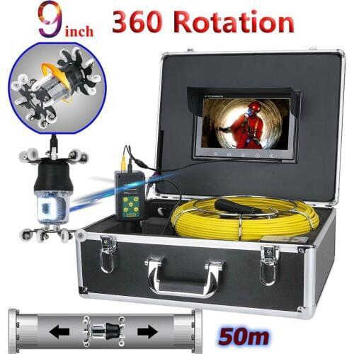 9 inch Pipe Inspection Video Camera Drain Sewer Pipeline Industrial Endoscope IP68 38 LEDs 360 Degree Rotating Camera