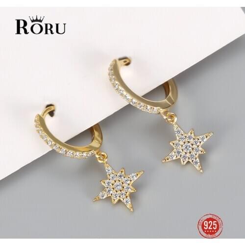 S925 Sterling SIlver Earrings Mini Shiny Star Hoop Earrings For Women Cute Gold Circle Earrings Fine Jewelri