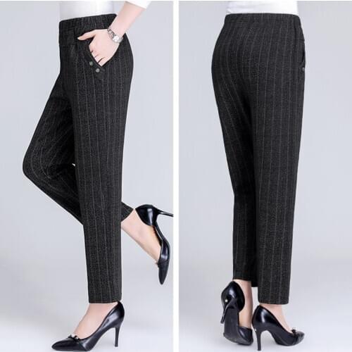 Middle-aged Womens Plaid Pants Loose High Waist Autumn Winter Plus Velvet Warm Outer Trousers Plus Size Womens Casual Pants 4XL