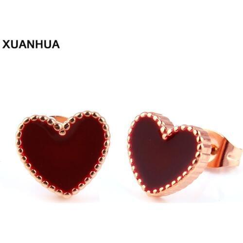 XUANHUA Stainless Steel Rose Gold Heart Stud Earrings For Women Jewelry 2019 Fashion Jewelry Accessories wholesale lots bulk