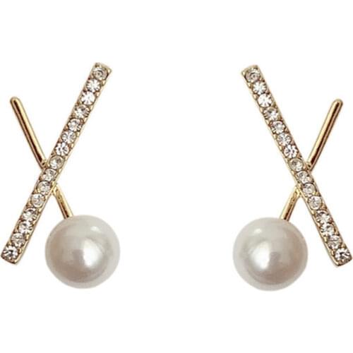 European And American Fashion Exquisite Basic Cross Geometry Pearl Earrings Simple Elegant Goddess Earrings Hot Sale
