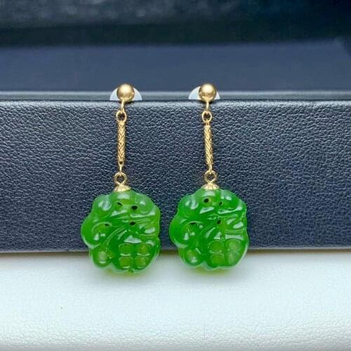 SHILOVEM 18k yellow gold Natural Jasper drop earring fine Jewelry women wedding Christmas gifts new 13*14mm myme1314684by