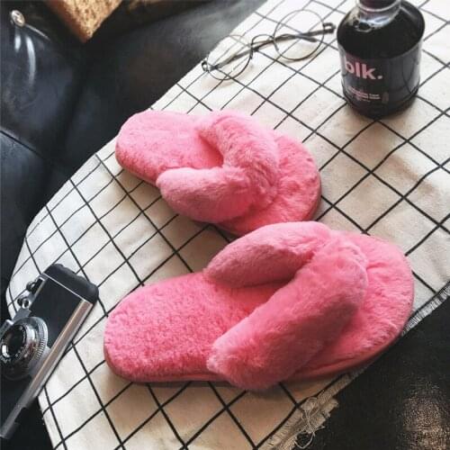 New Women House Slippers Faux Fur Fashion Warm Shoes Woman Slip on Flats Female Slides Black Cozy Home Furry Slippers 36-41