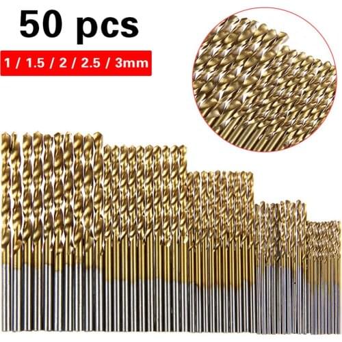 10-50Pcs 1/1.5/2.0/2.5/3mm Titanium Coated Twist Drill Bit High Steel for Woodworking Plastic And Aluminum HSS Drill Bit Set