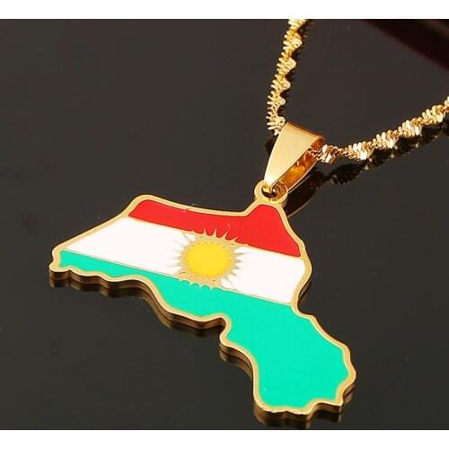 Stainless Steel Fashion Kurdistan Map Pendant Necklaces Kurdish Map Chain Jewelry