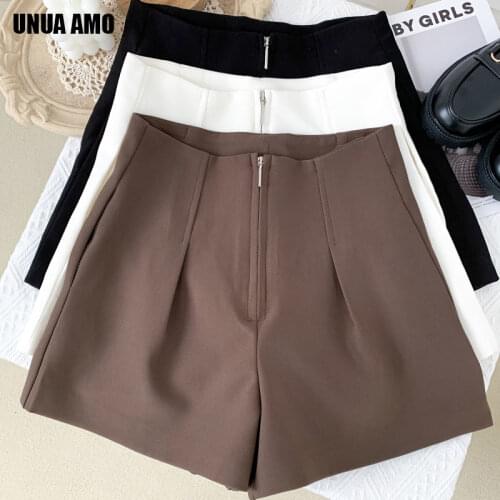 Unua amo Casual Summer Shorts Female Korean Style Fashion Wild Zipper Folds Decoration High Waist Suit Shorts Women