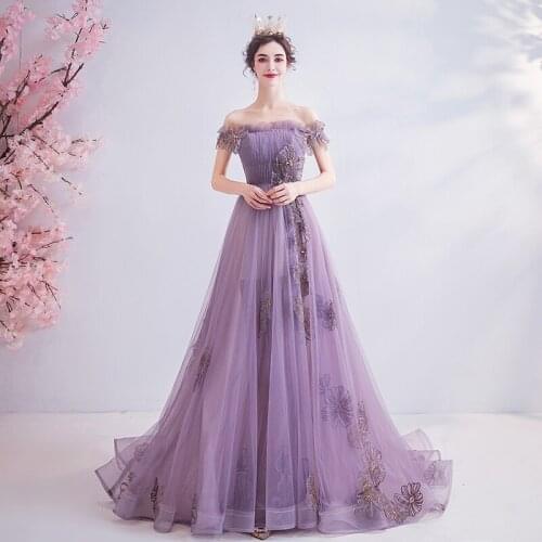 Evening Dresses Illusion Boat Neck Short Off The Shoulder Crystal Sequined Beading Pleat Tulle Lace Lady Formal Party Gown TS057