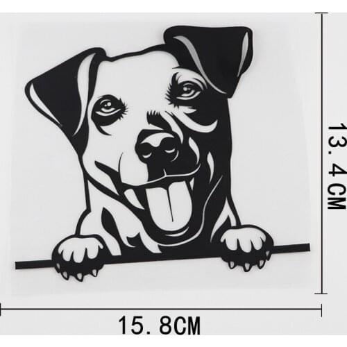 15.8CMX13.4CM Fun Jack Russell Dog Happy Peeking Vinyl Car Sticker Black/Silver 8A-0104