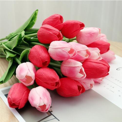 High Quality 1pcs White PU Tulip Real Touch Artificial Flowers Bouquet Fake Holding Flowers Home Wedding Wreath Bride Decoration