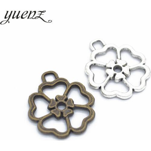 YuenZ 6pcs 2 Colors Antique silver color flower Zinc alloy Jewelry DIY Charms Pendant Necklace,Eearrings 28*24mm Q154