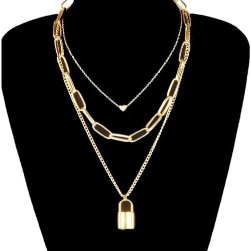 Boho Hip Hop Jewelry Choker Jewlery Charms New Necklace 2020 Mens Hip Hop Jewelry Retro Multilayer Geometric Lock Love Necklace