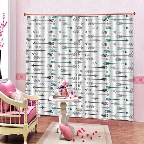 Custom Gray Green Geometric Arrow Curtains Blackout Large Window Window For Living Room Bedroom Drapes Indoor Decor Sets