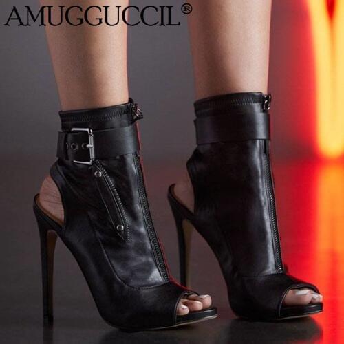 Customize 2020 Plus Big Size 35-52 Black White Zipper Buckle Fashion Sexy High Heel Females Lady Sandal Women Summer Boots X1831