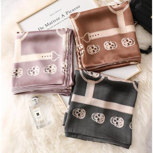 KOI LEAPING new fashion Skull pattern scarves female outside holiday silk scarf beach towel Sunscreen long scarf gift