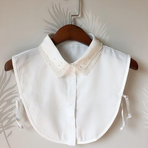 HISUMA Women Hollow Sweater Half Shirt Neckwear Chiffon Organza Fake Collar Embroidery Lapel False Detachable Collar Blouse Tops