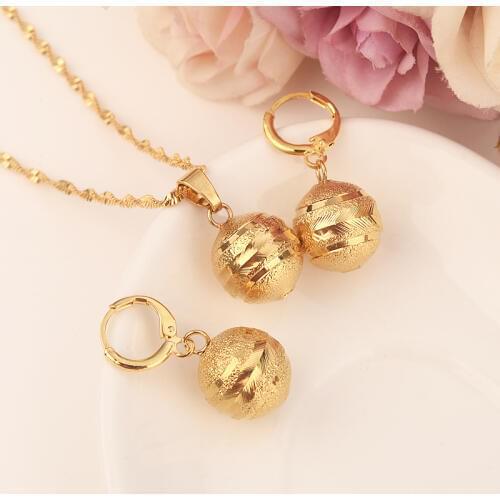 Bangrui Round Ball Pendant Necklace chain Earrings sets Jewelry Gold Color Bead Necklaces sets for women