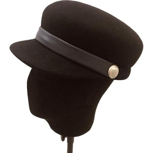Fibonacci fedoras high quality fashion wool felt hat PU belt decoration women fedora Flat top knight equestrian cap