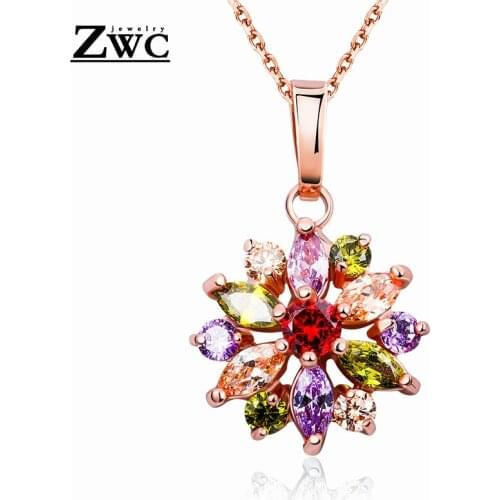 ZWC Euramerican Fashion Shine Crystal Necklace Pendant Necklace for Woman Girl Party Wedding Elegant Clavicle Necklace Jewelry