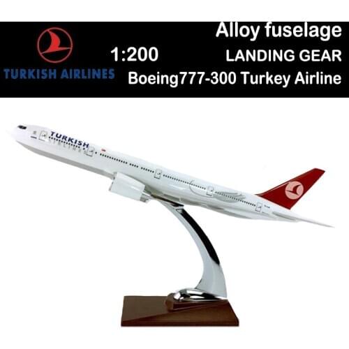 1/200 Boeing777-300 Big Turkey Airlines Airplane Model Toys Aircraft Diecast Plastic Plane Gifts for Kids Boys Airliner Display