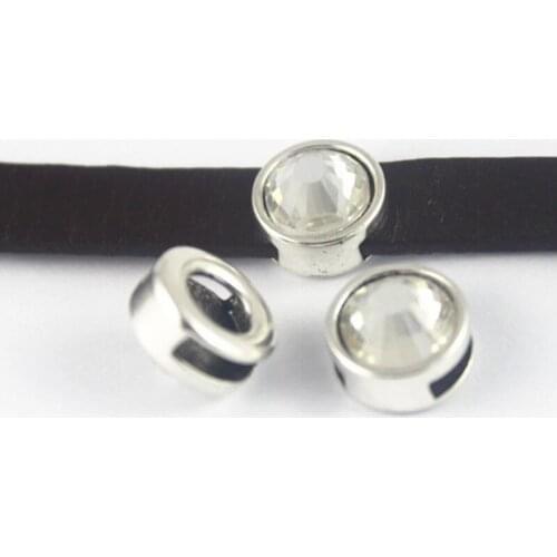 10 Pcs 10x2mm Crystal Slider Spacers For 10mm Flat Leather Cord Bracelet Findings