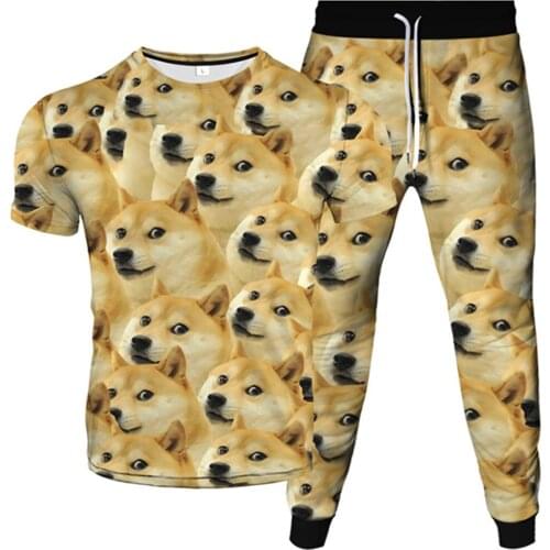 Harajuku Galaxy Lovely Animal Black Dog Pug Husky Print Men Women Fashion Tracksuit T-Shirt+Trousers 2Pc Sets Clothes Size S-6XL