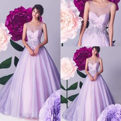 2020 Fashion Evening Dresses Scoop Neck Sleeveless Lace Appliques Prom Gowns Custom Made Sweep Train Special Occasion Dress