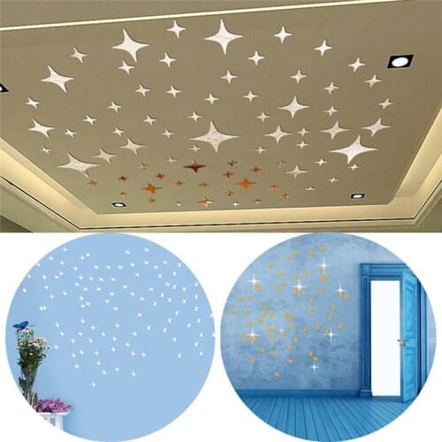 50PCS 3D Acrylic Mirror Wall Sticker Star Shaped Removable Wall Stickers Living Room Background Wall Sticker Home Decoration