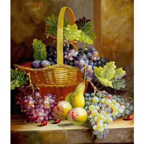 Full Drill Diy Diamond Painting Grapes In Fruit Basket Diamond Embroidery Wall Pictures For Living Room Home Decoration