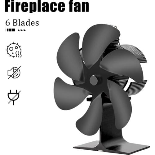6 Blades Heat Powered Stove Fan Black Fireplace Log Wood Burner Eco-fan Quiet Home Fireplace Fan Efficient Heat Distribution