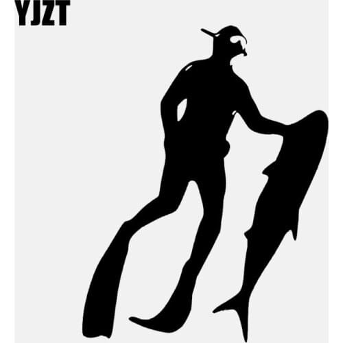 YJZT 12.7CM*16.3CM Spearfishing Car Sticker Mask Pneumatic Fishing Freediving Decal Vinyl Black/Silver C24-0766