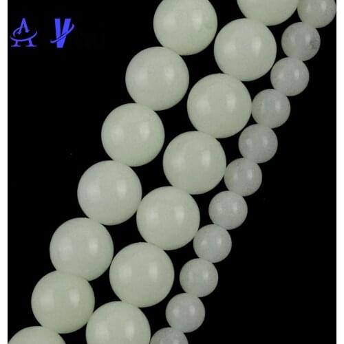 Natural Luminous Light Green Stone Beads For Jewelry Making 6 8 10mm Round Loose Spacer Beads DIY Bracelet Necklace Accessories