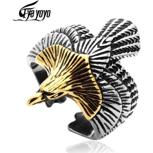 EyeYoYo Stainless Steel Animal Eagle Ring For Men Index Finger Rings #7~#13