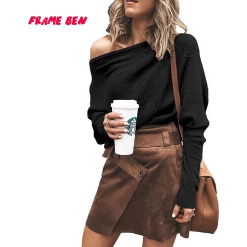 FRAME BEN Women Sexy T-shirt Fashion Slash Neck Long Sleeve Cotton Solid T Shirt Femme Comfortable Girls Tops