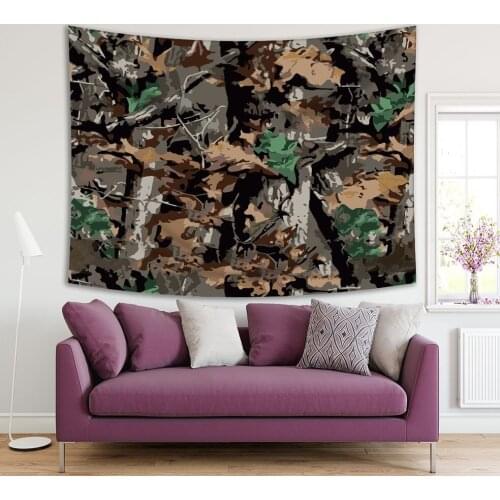 Tapestry Camouflage Patterns with Tree Branches Leaves Foliage Floral Jungle Nature Art Printed Green Beige Brown
