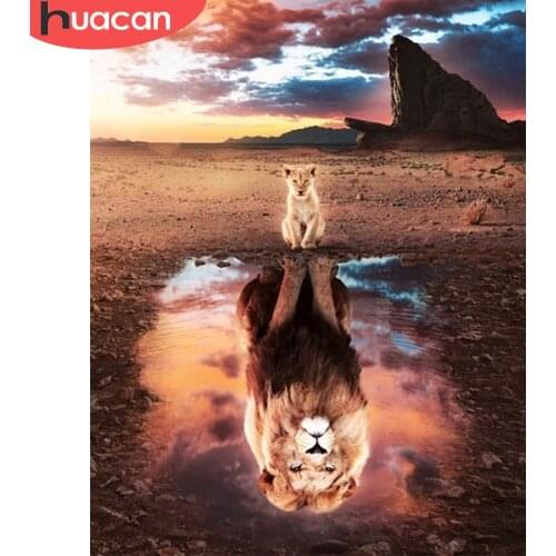 HUACAN Coloring By Number Lion Animal For Adults Handpainted Painting By Number Sunset On Canvas Home Decor DIY Gift