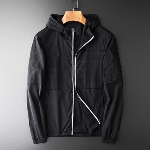 Classic Hooded Men Jackets Plus Size 4XL Spring And Autumn Plaid Splice Mens Jackets And Coats Fashion Slim Fit Man Coats