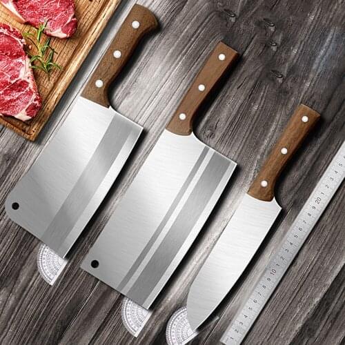 3 Pieces Kitchen Chopping Knife Stainless Steel Chinese Knife Meat Cleaver Kitchen Knives Chef Meat Bone Butcher Kitchen Tool