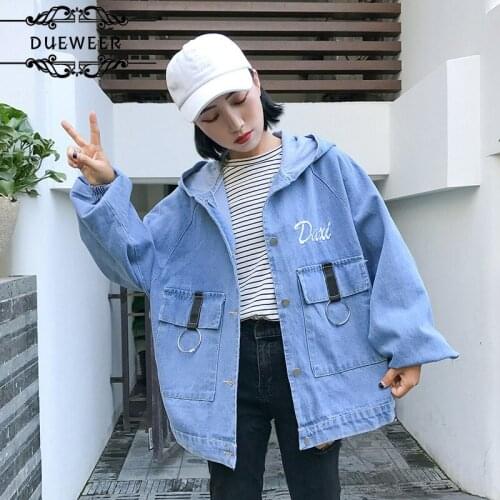 DUEWEER Jackets Coats Womens Hooded Letter Printed Loose All-match Harajuku Ulzzang Korean Style Women Jacket