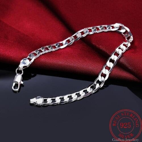 Mens Jewelry 925 Sterling Silver 8MM Link Chain Bracelet Fashion Bangle of Women Party Gift Pulseiras