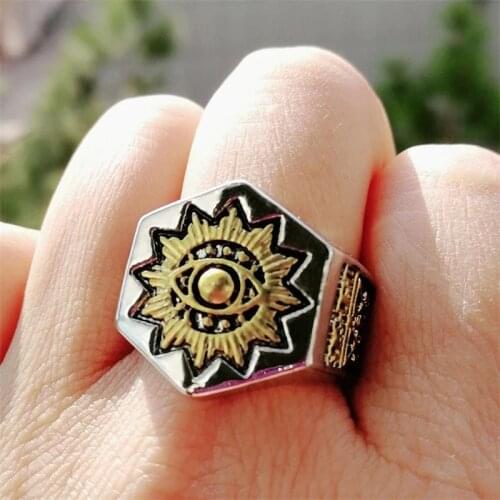 Men Ring Hexagon Sunflower Eye Ring Carbide Alloy Totem Hip Hop Punk Rock Knuckle Rings Vintage Jewelry