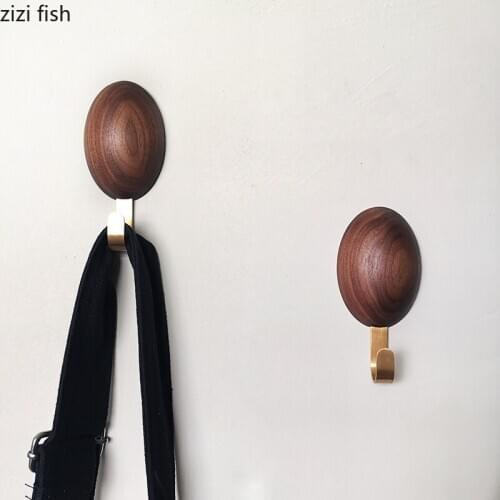 Simple Walnut Wood Wall Hooks Home Clothing Storage Tools Punch-free Brass Hook Coat Rack Room Backdrop Decoration Home Decor