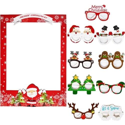 Merry Christmas Photo Props 9 pcs Paper Glasses Christmas Decorations New Year Navidad Kids Gift